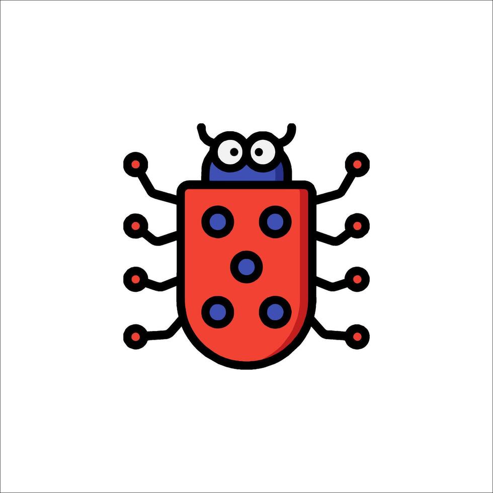 A ladybug icon with a red body and blue eyes vector