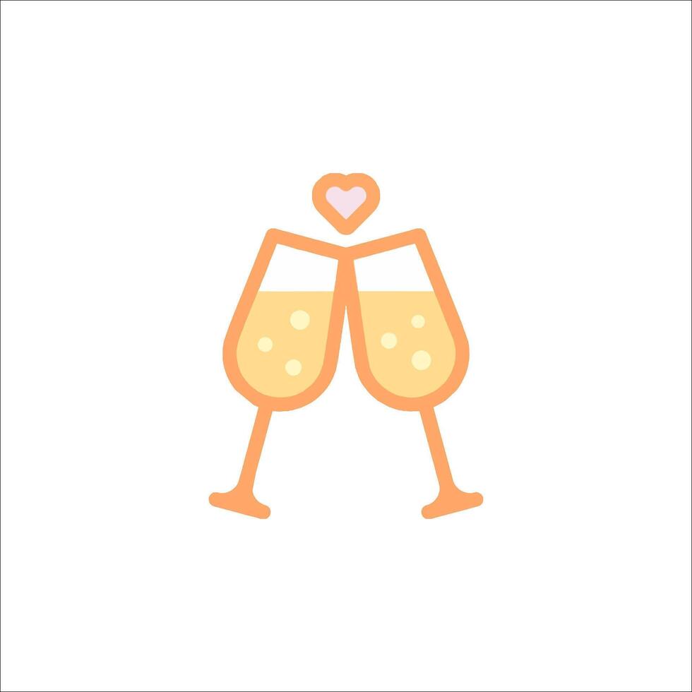 Two glasses of champagne with a heart on top vector