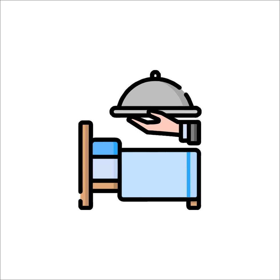 A hand holding a tray with a tray on top of a bed vector