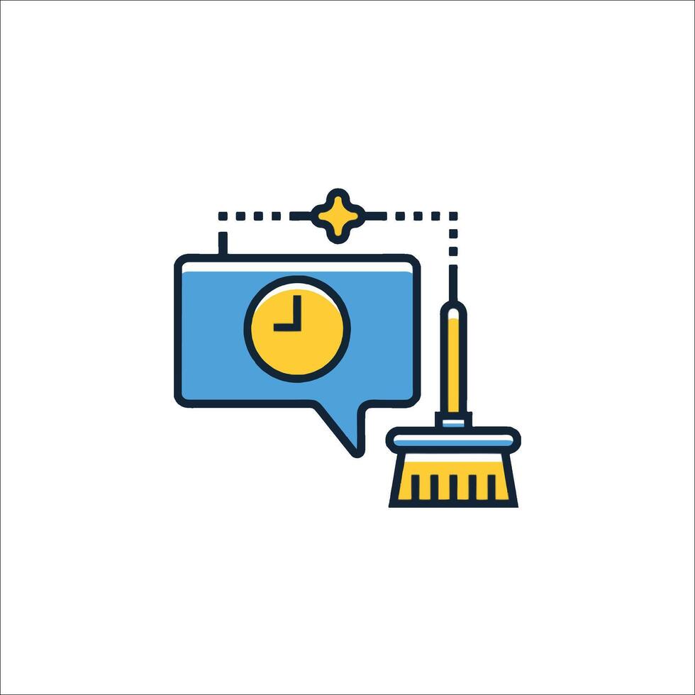 A clock and broom icon on a white background vector