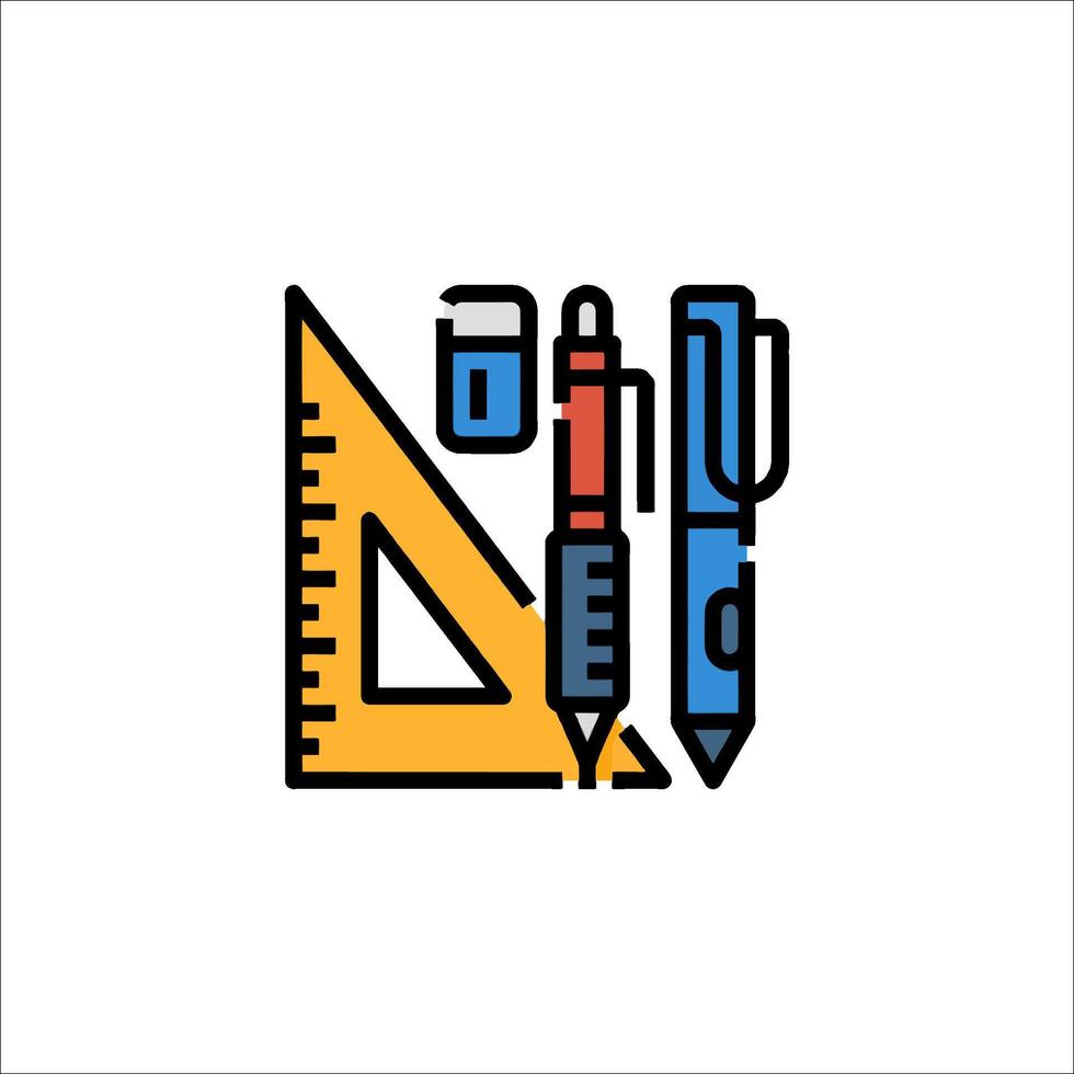A pencil, ruler and pencil sharpener icon vector