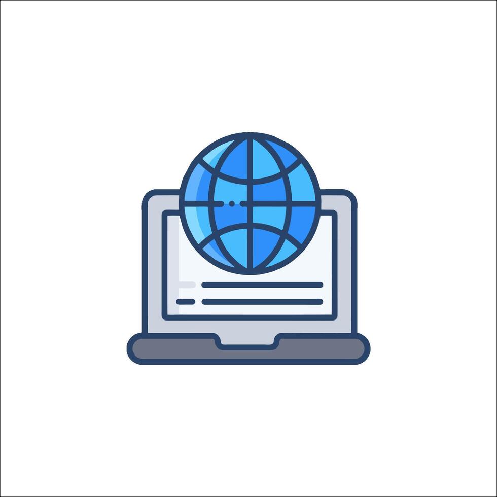 The globe is on the screen of a laptop vector