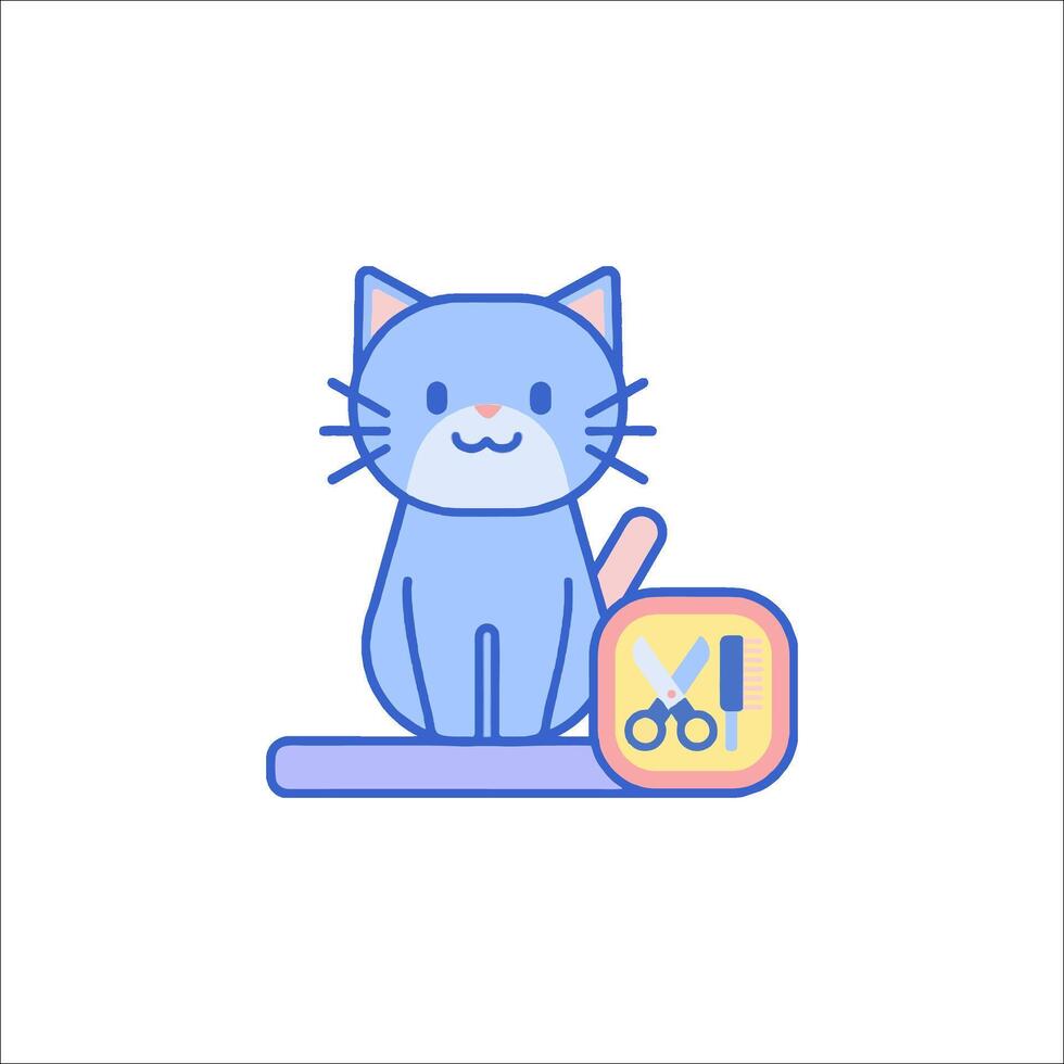 A cat sitting on a shelf with scissors vector