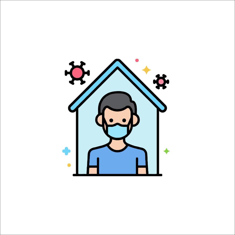A man wearing a mask in front of a house with a virus icon vector