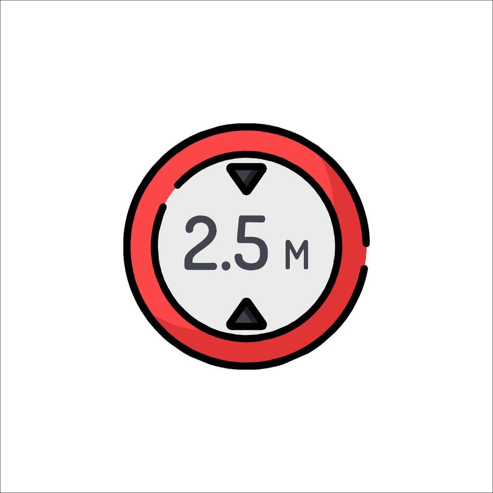 A red and white button with the words 25 meters vector