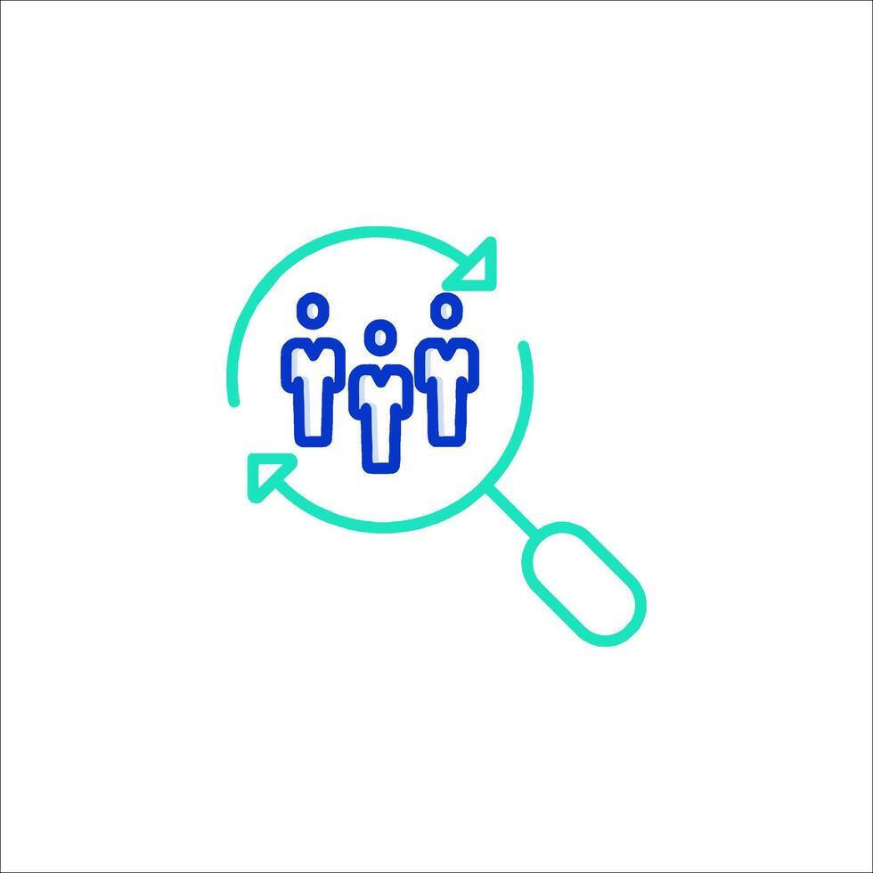 A magnifying glass icon with people in it vector
