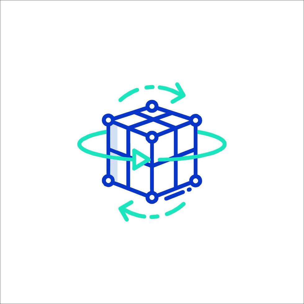 A cube with arrows and a green arrow vector