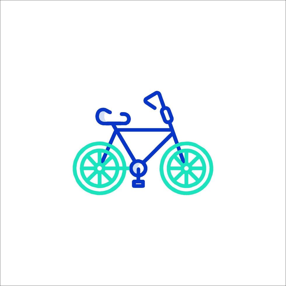 A bicycle icon with a blue and green outline vector