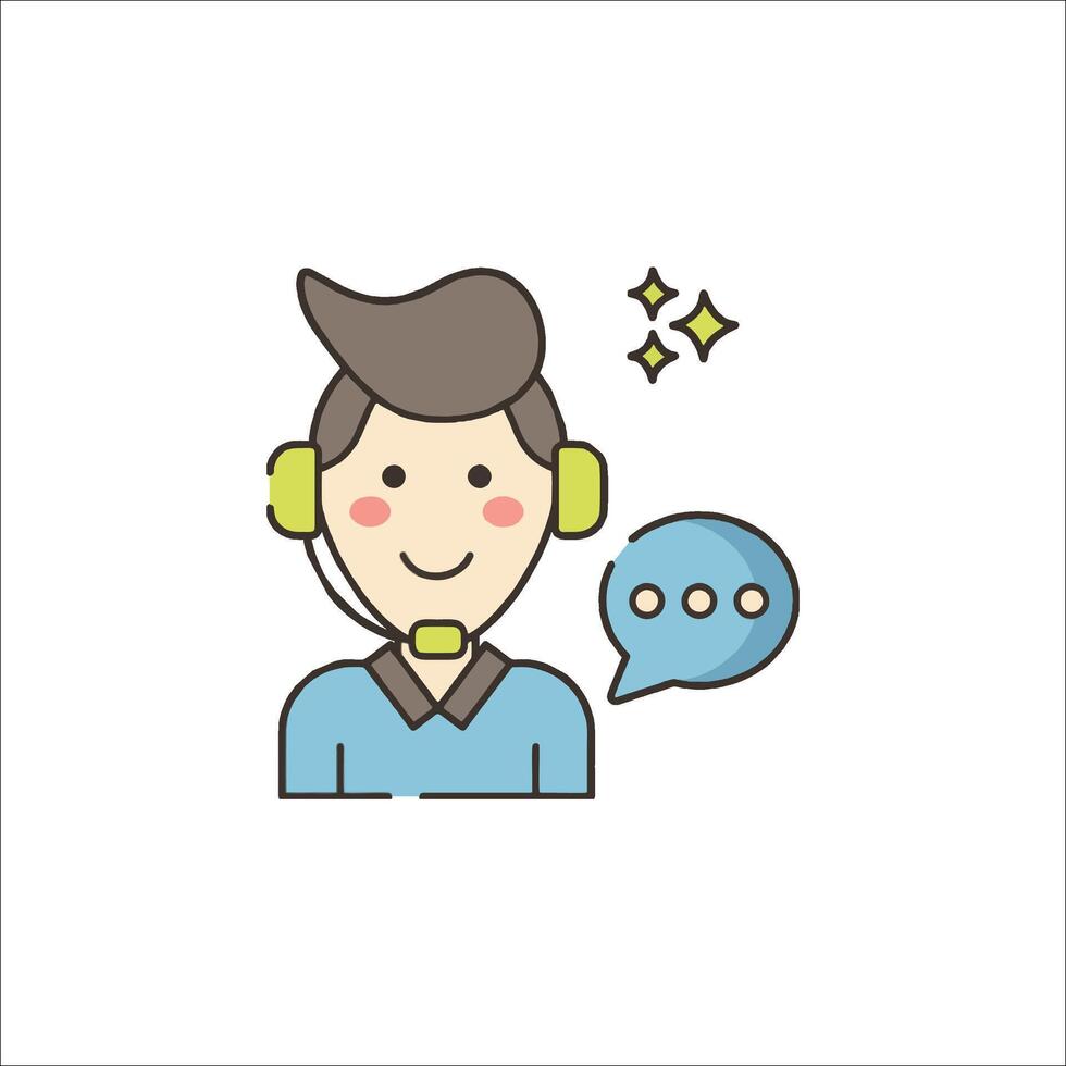 Call center agent flat line icon vector