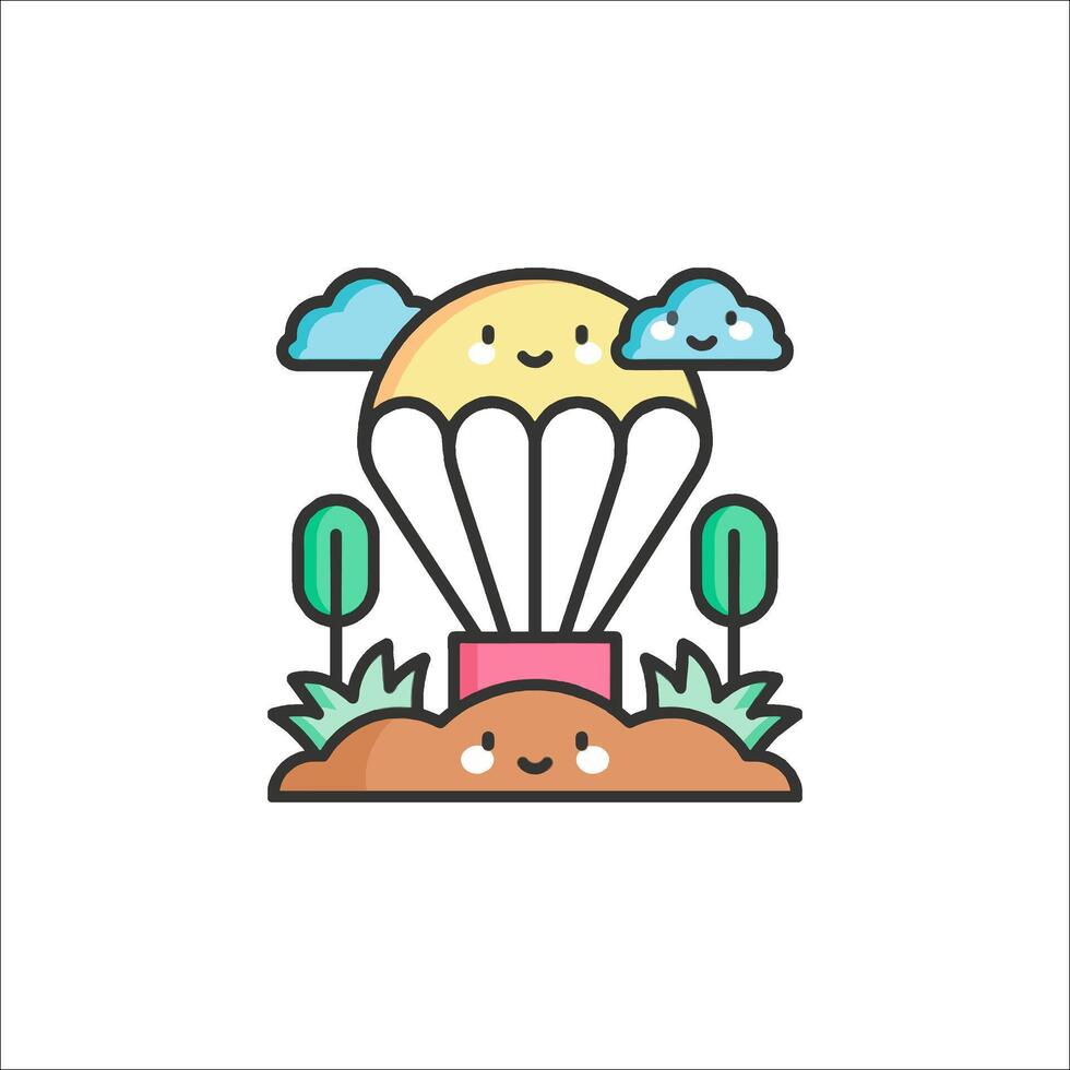A cartoon character flying over a field with a sun and clouds vector