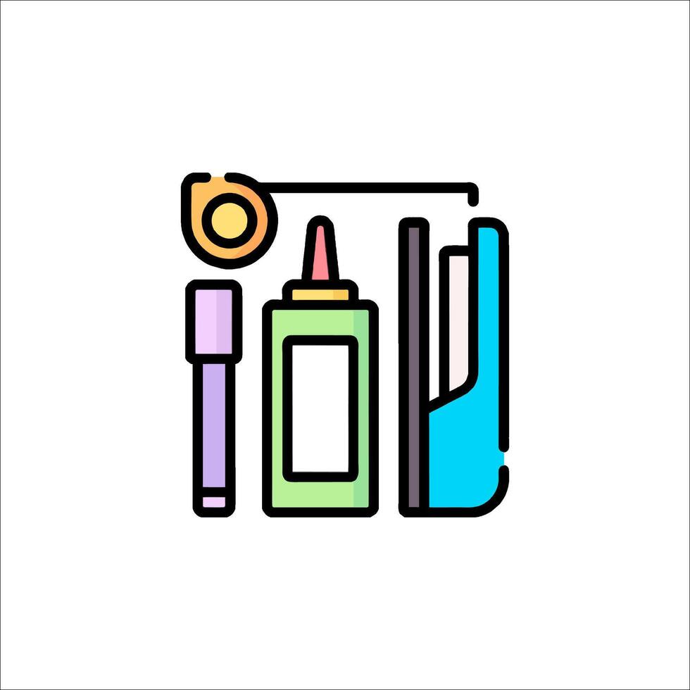 A line drawing of a bottle of toothpaste, a toothbrush, and a toothpaste tube vector