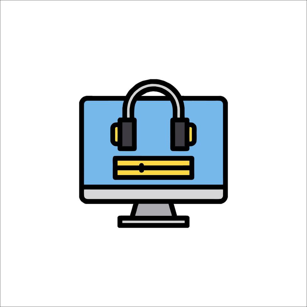 A computer with headphones on it vector