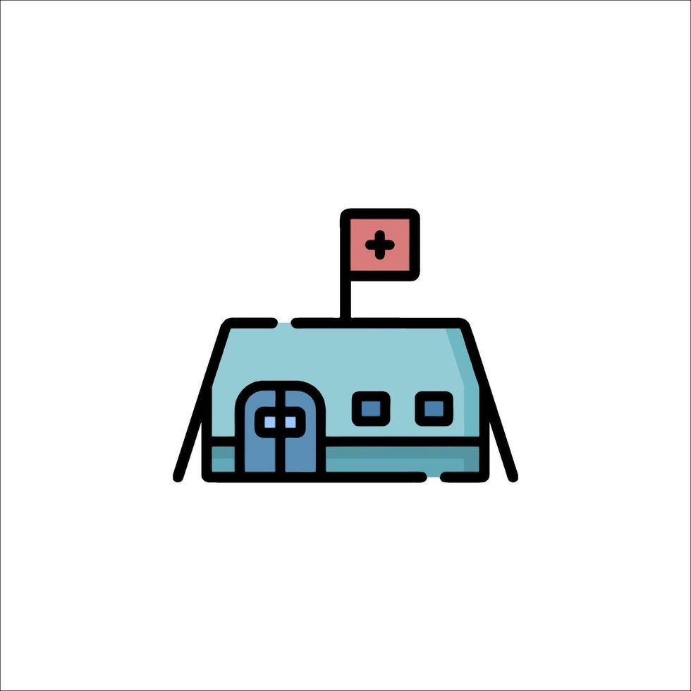 An icon of a hospital building with a red cross on it vector