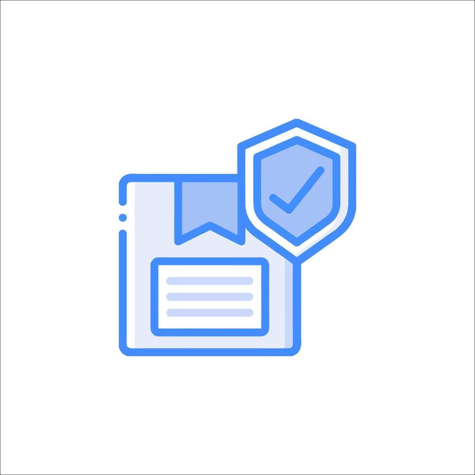 A blue icon with a shield and a document vector
