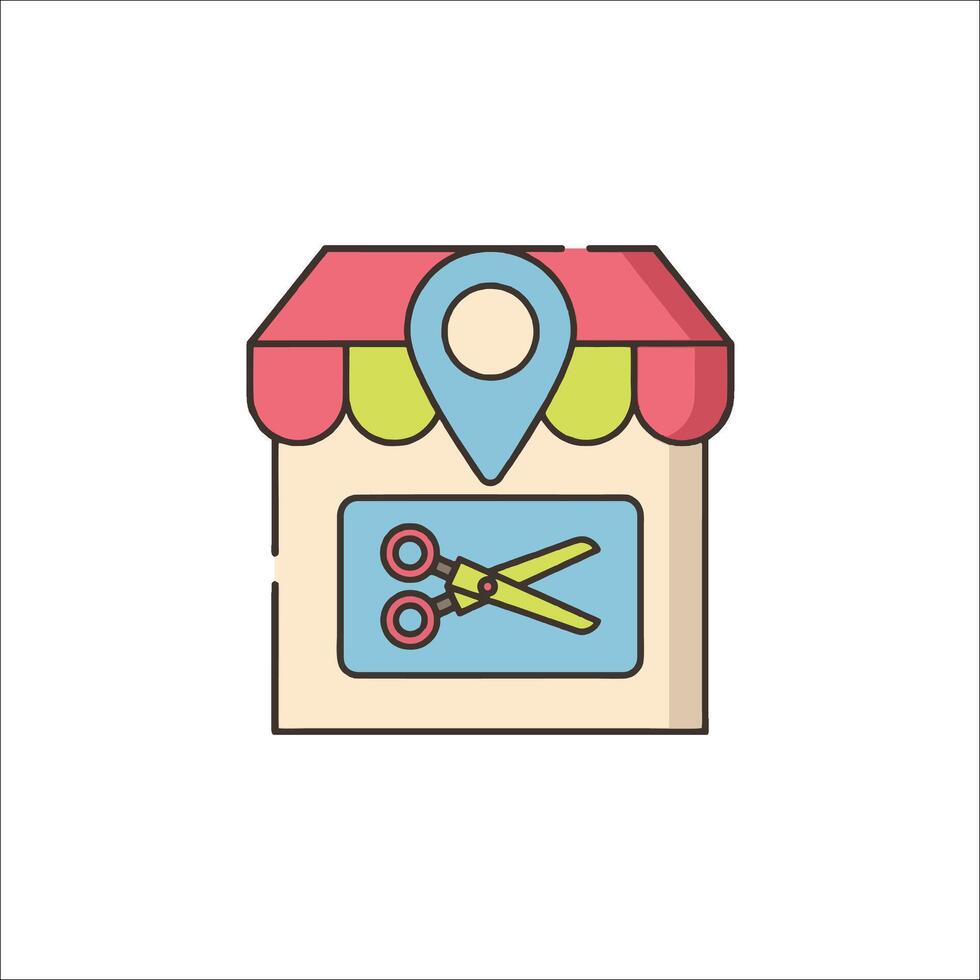 A shop with scissors and a map pin vector