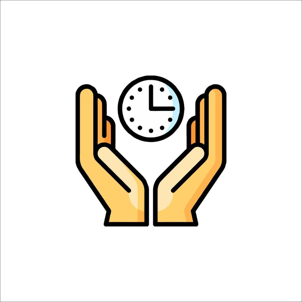 Hands holding a clock icon on white background vector