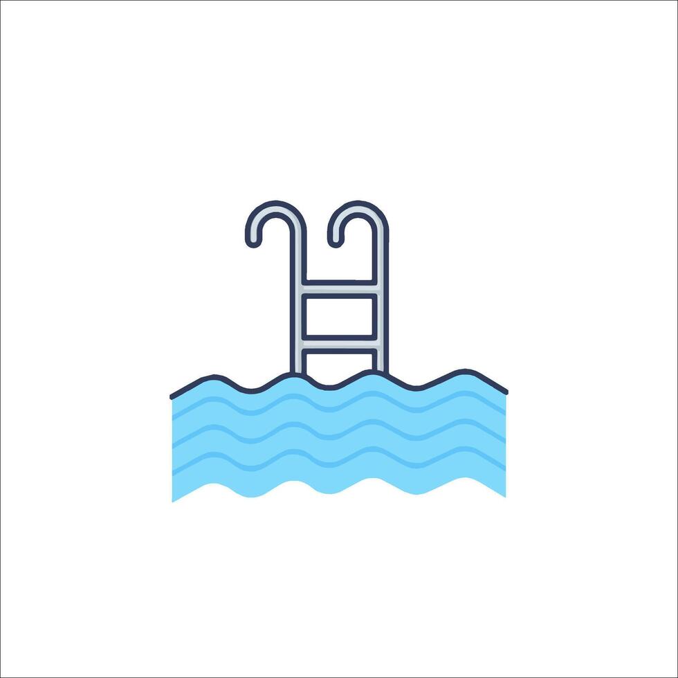 A ladder in the water with a sign that says swim vector