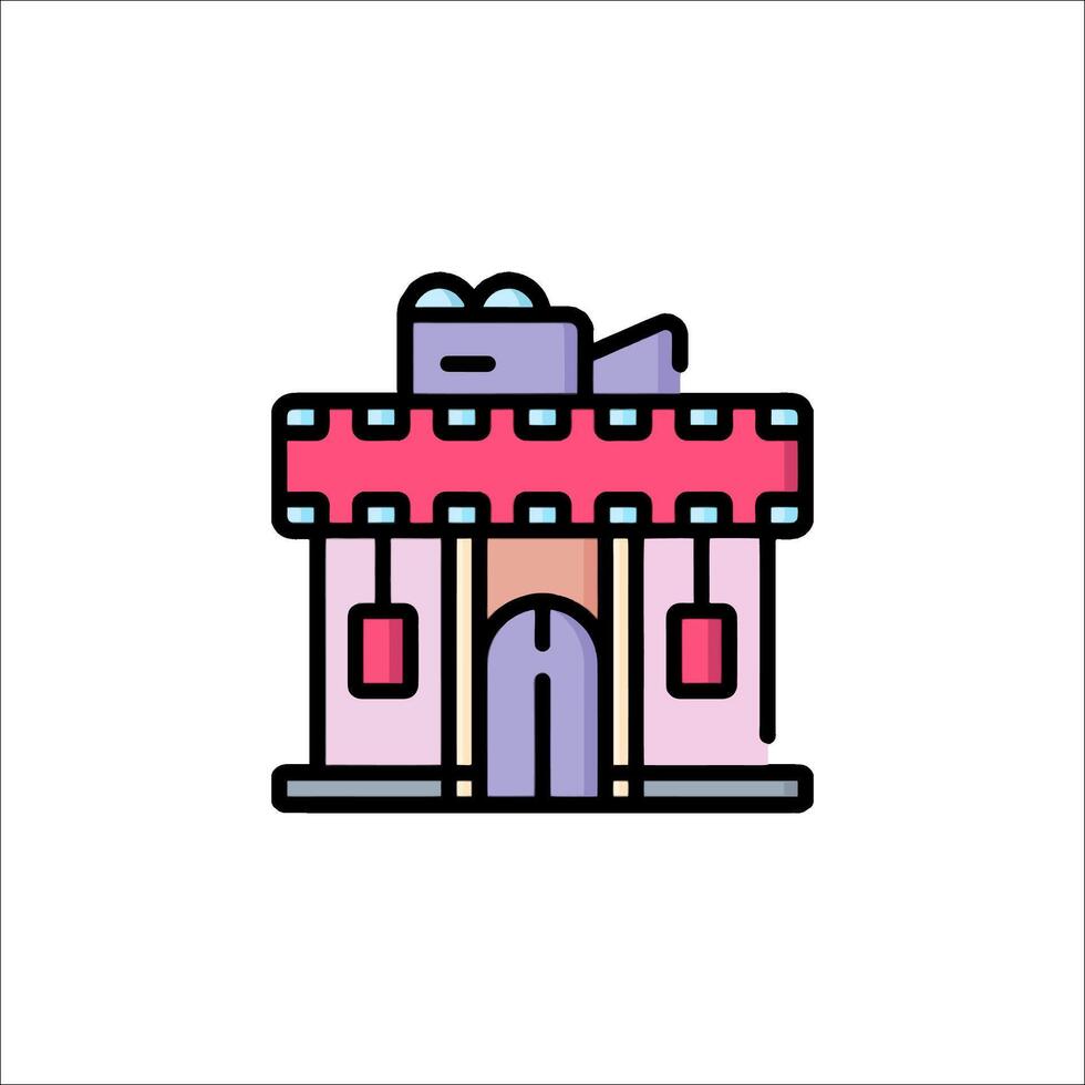 A colorful building icon with a door and windows vector