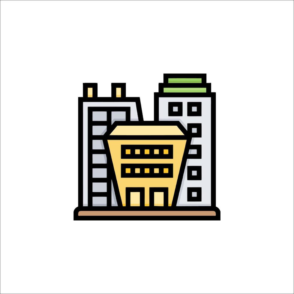 A building icon with a yellow and green color vector