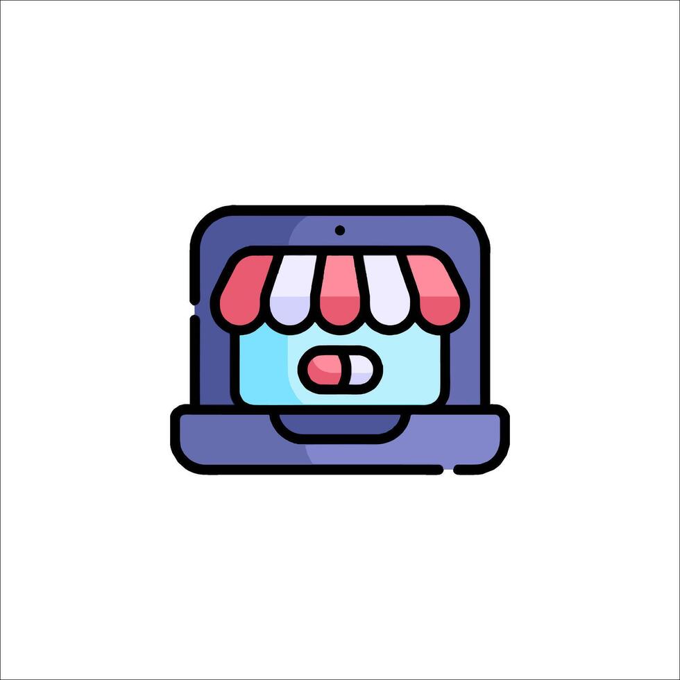 A laptop with a store front on it vector