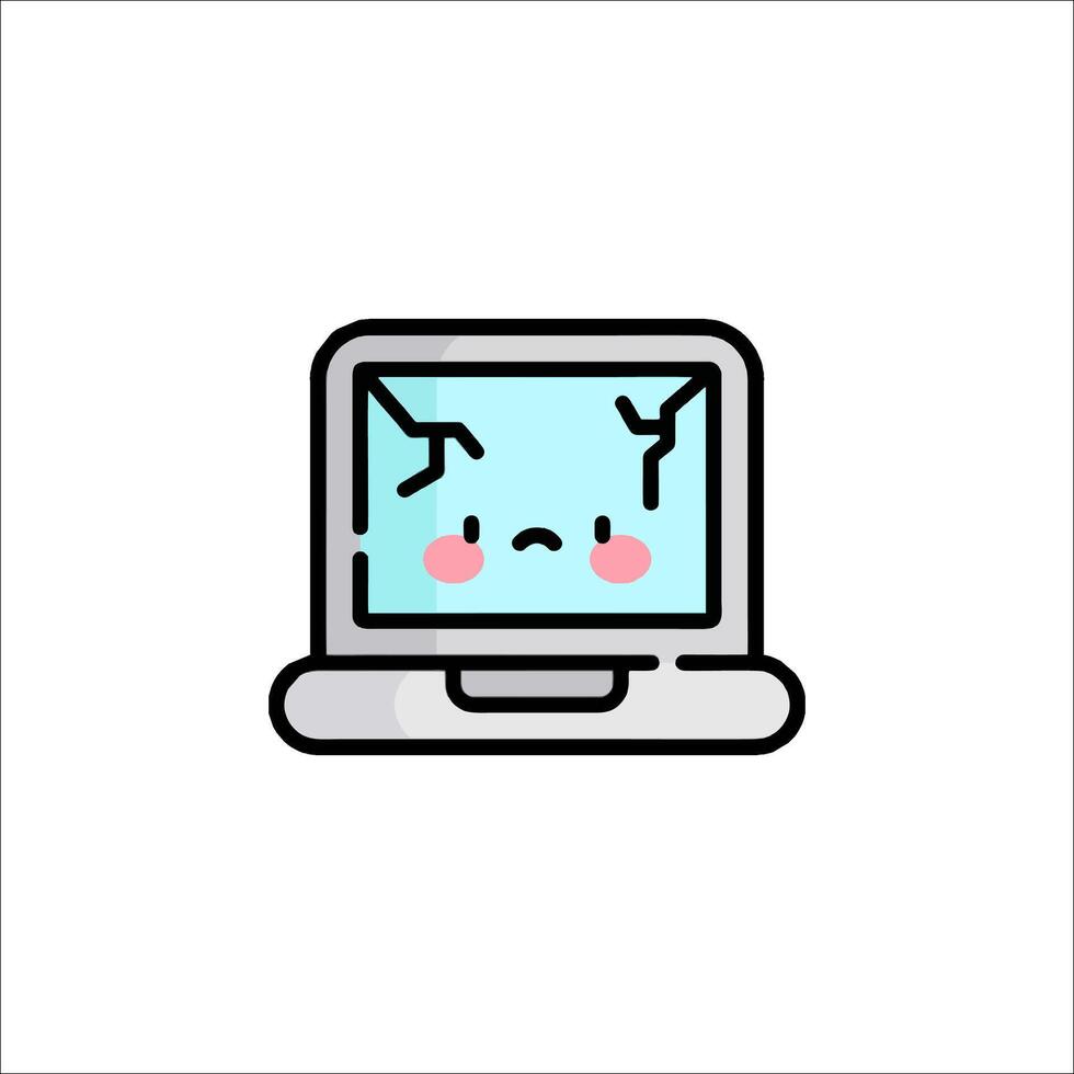 A broken laptop icon with a cute face vector