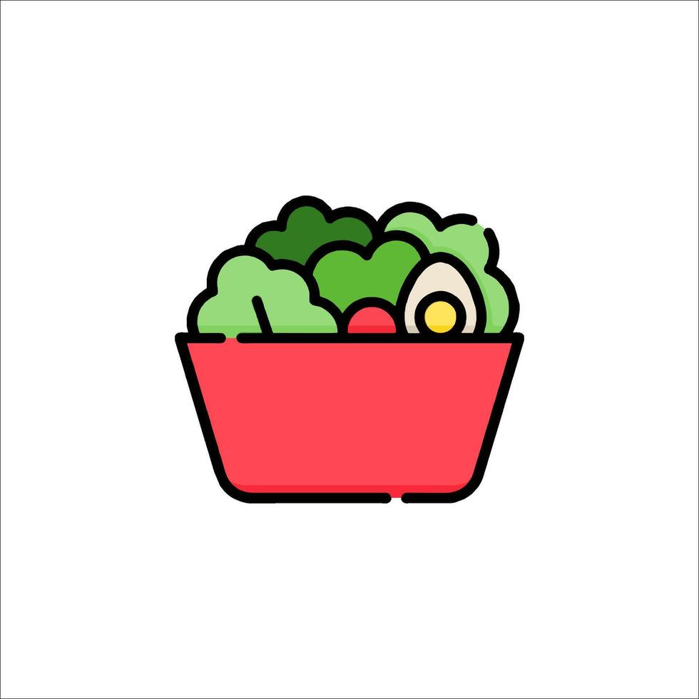 A red bowl filled with vegetables and fruit vector