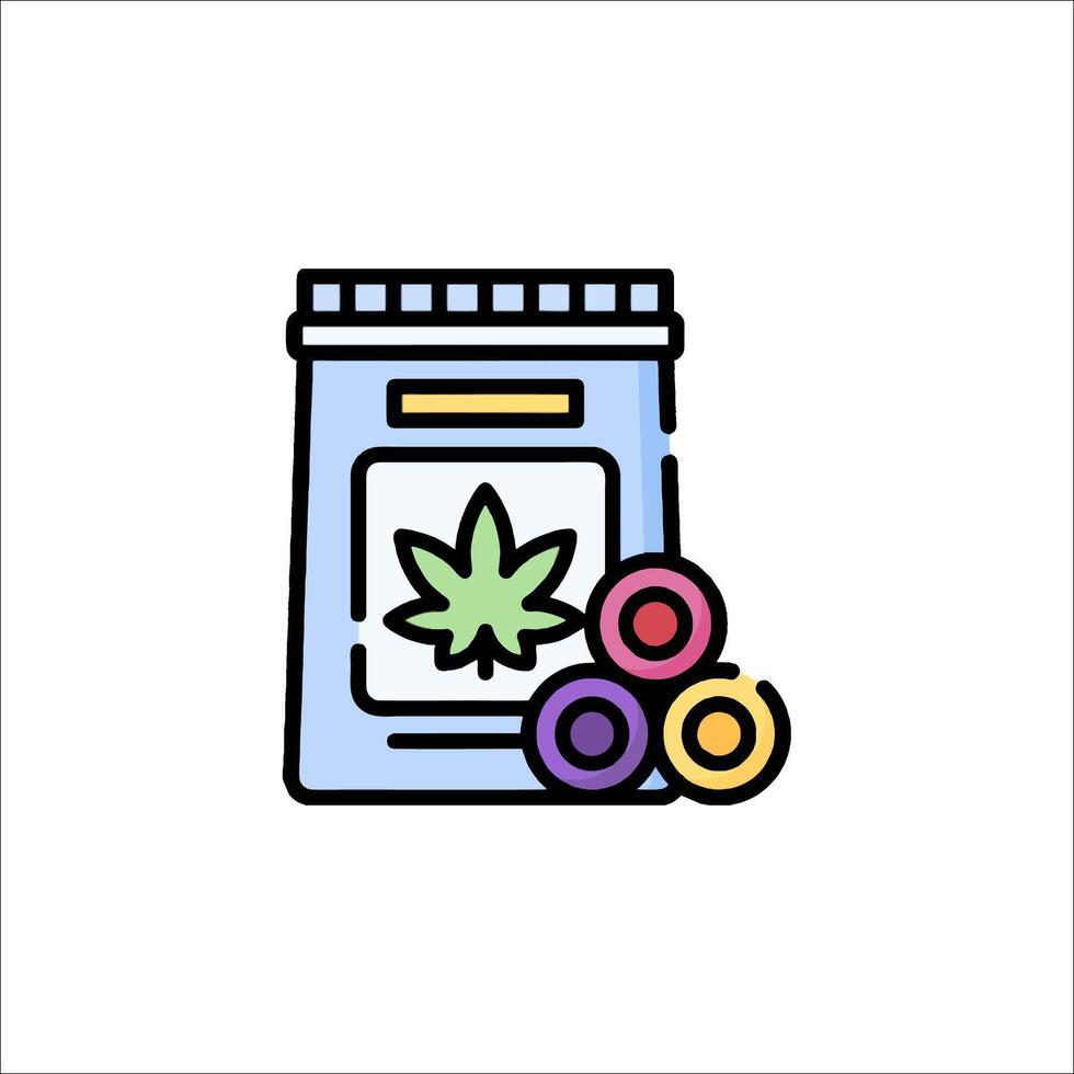 Cannabis bag with marijuana and donuts icon vector