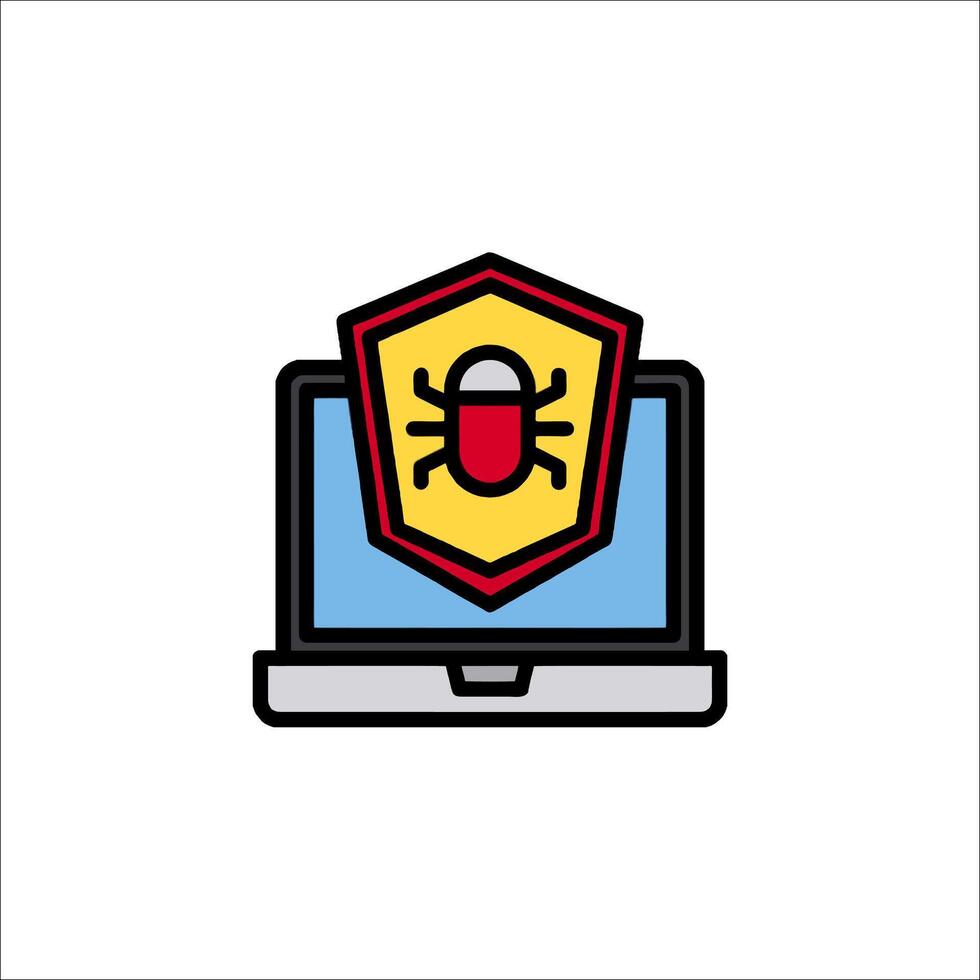 A laptop with a shield and a bug icon vector