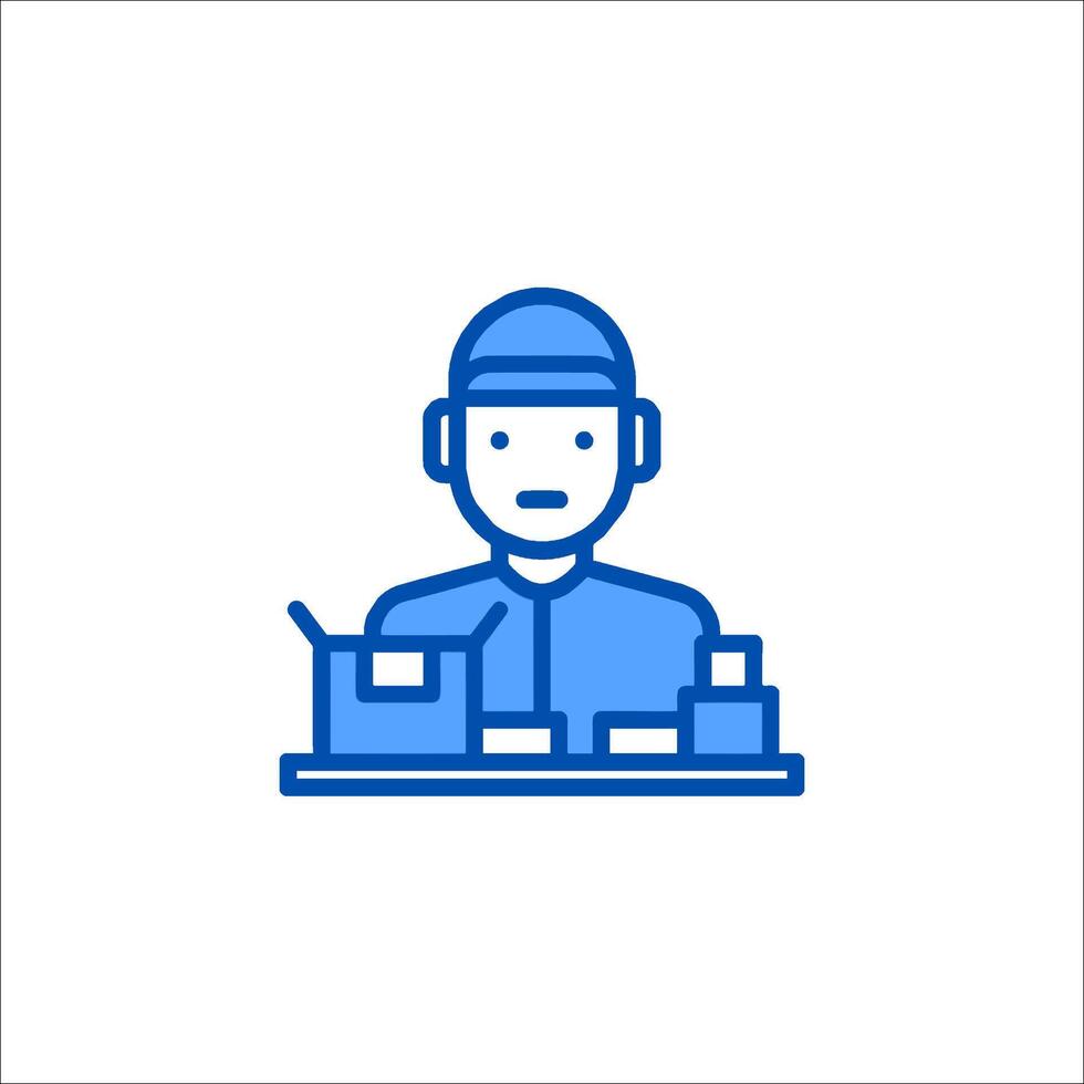A man in a hat and glasses is sitting at a desk with a box vector