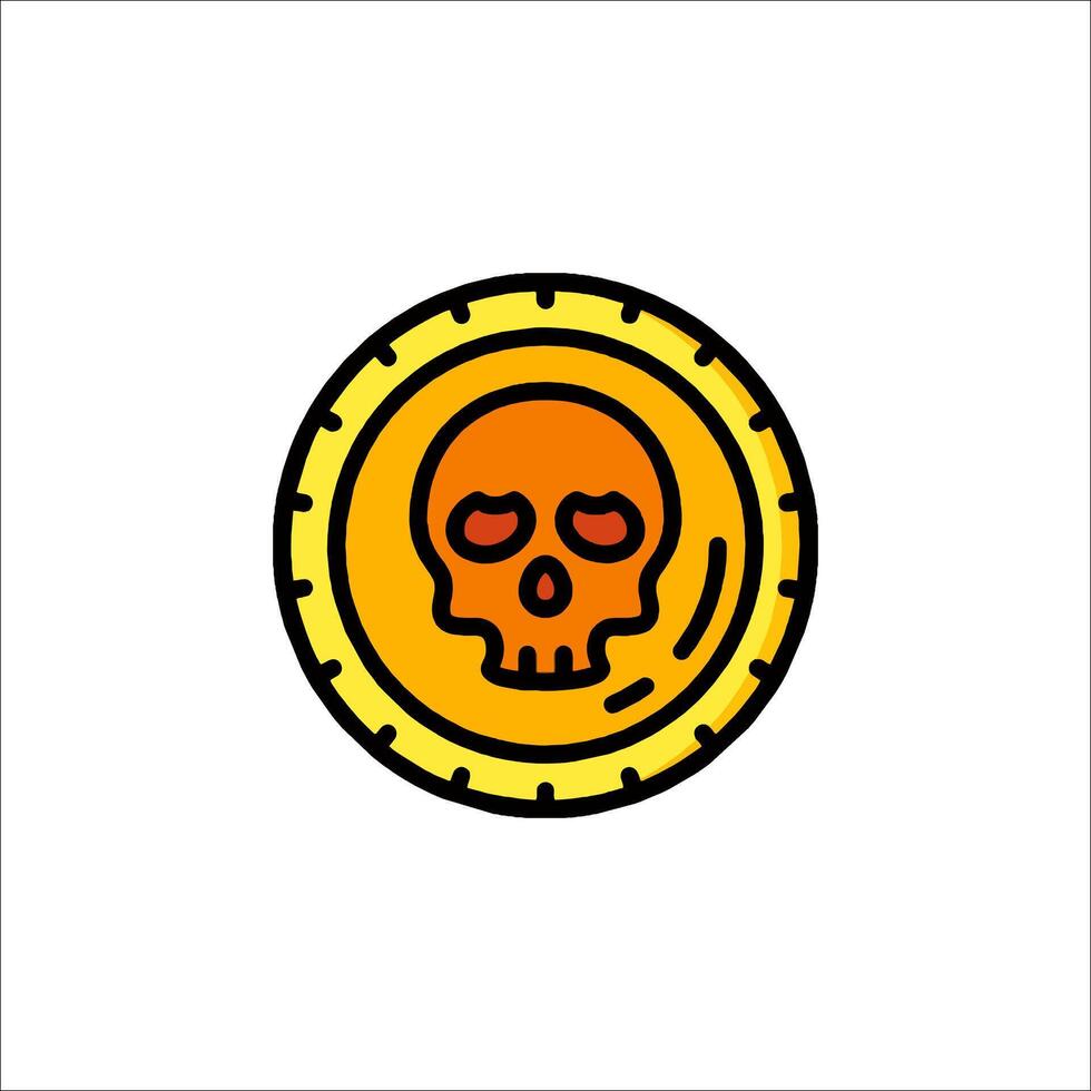 A skull with a face on a coin icon vector