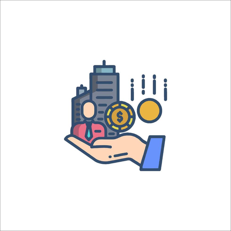 A hand holding a coin and a building vector