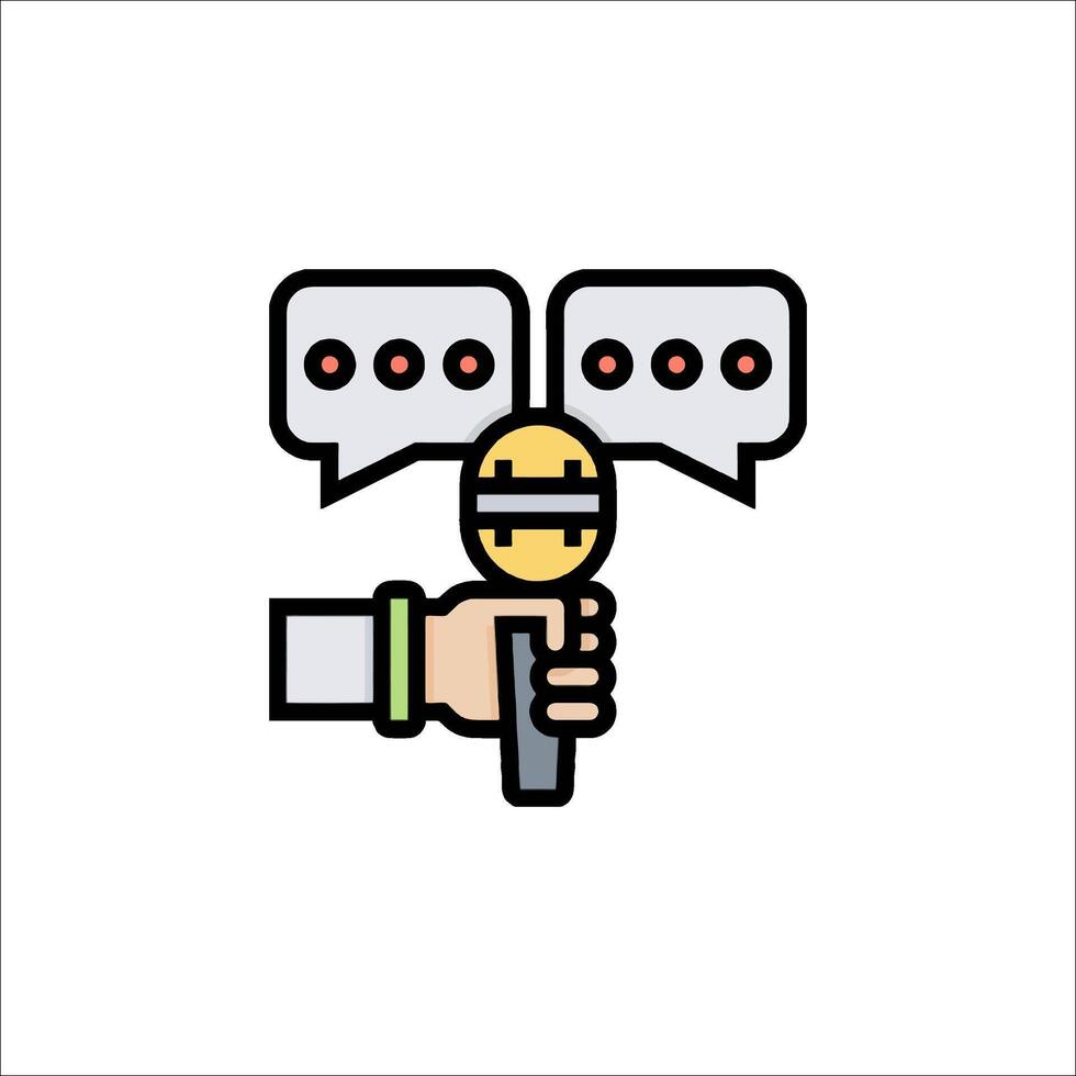 A hand holding a microphone and two speech bubbles vector