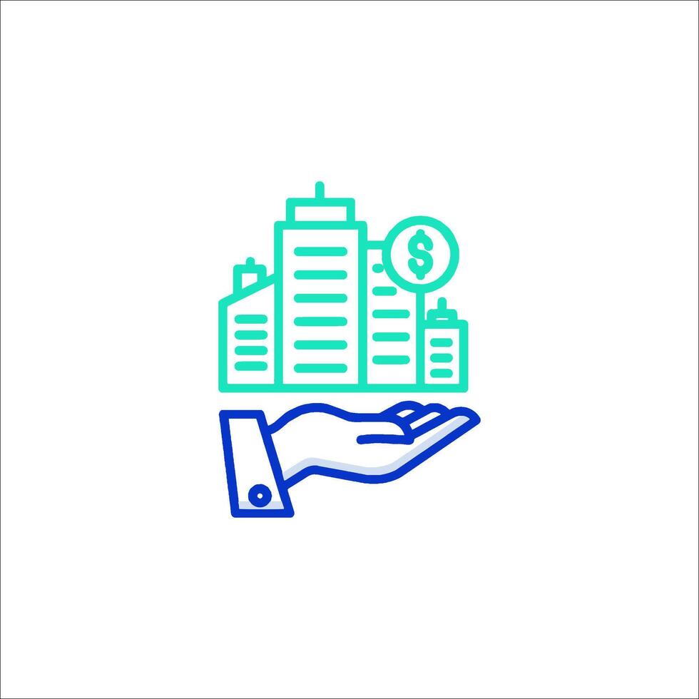 A hand holding a dollar sign and a building vector