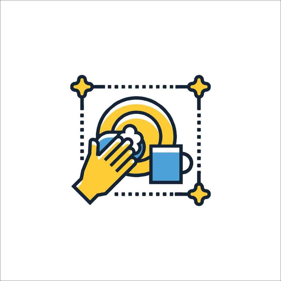A hand holding a plate and cup icon vector