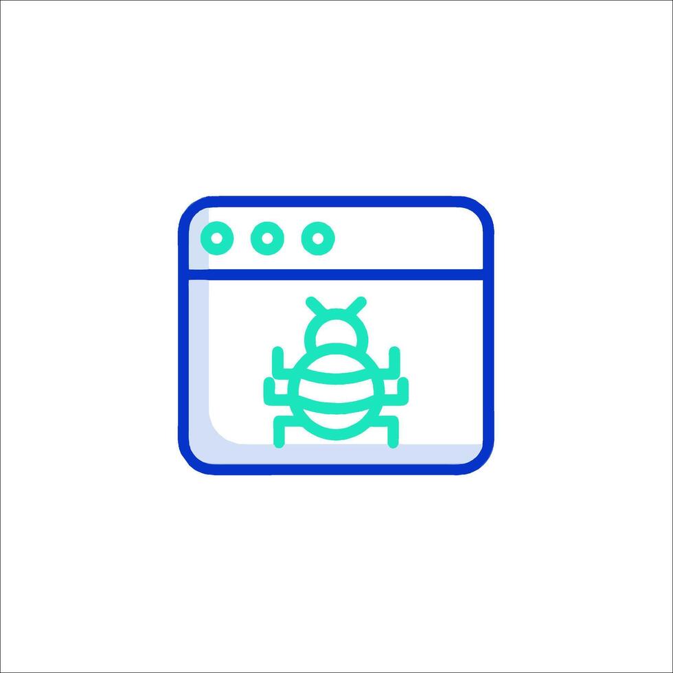 A blue and green icon of a bug on a computer screen vector