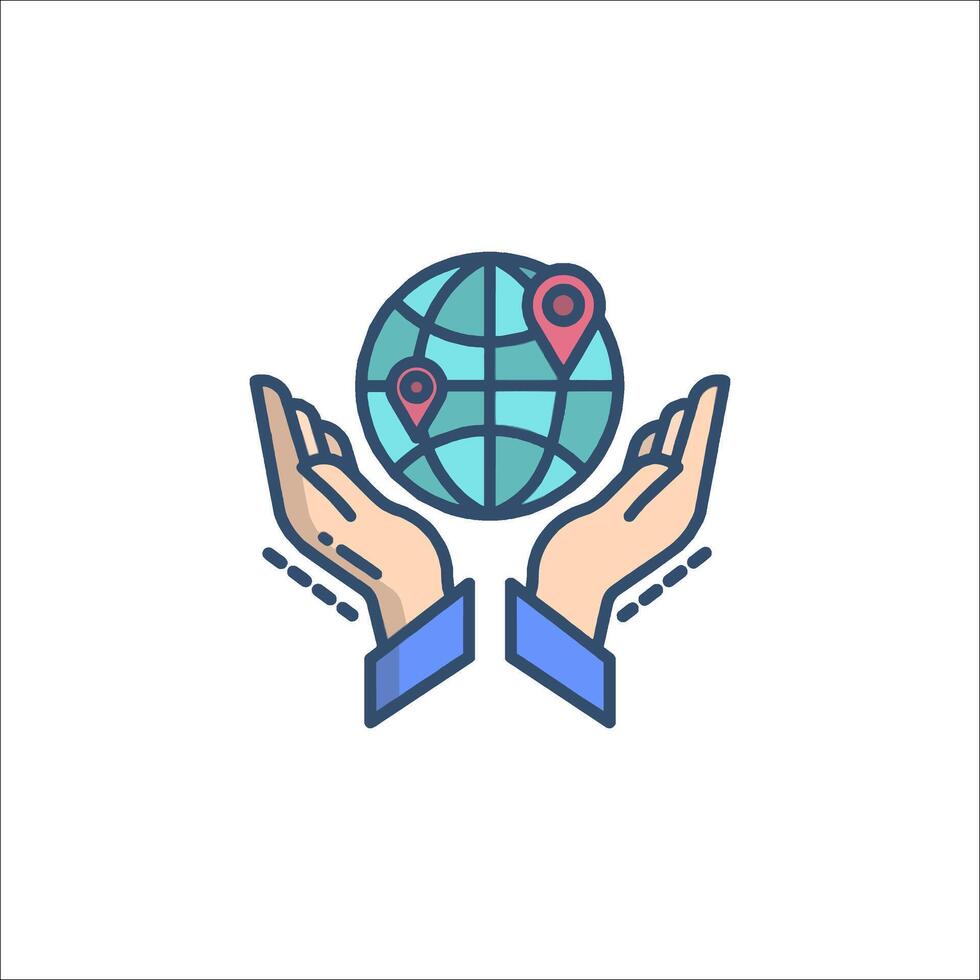 Hands holding a globe icon vector