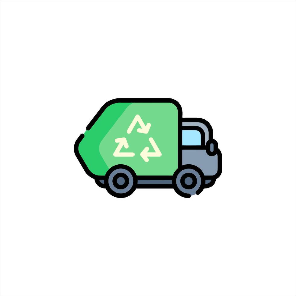 A garbage truck with a recycling symbol on it vector