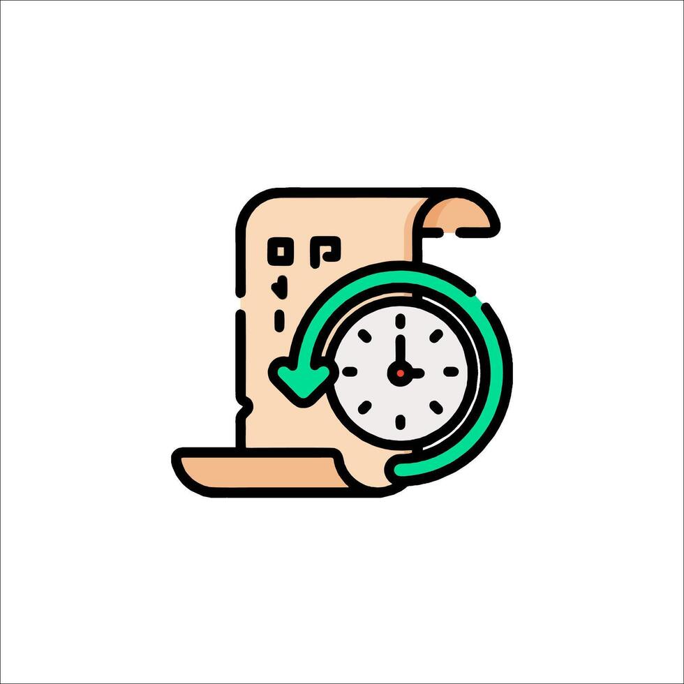 A clock and paper with a green arrow vector