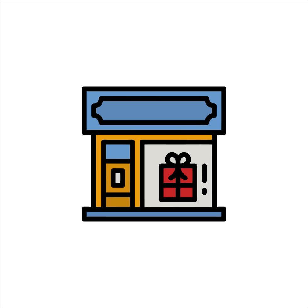 A store front with a gift box on it vector