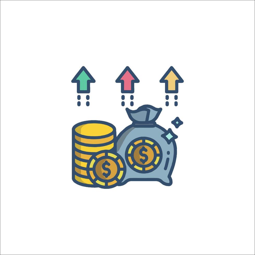 Money and coins with arrows and money bag icon vector