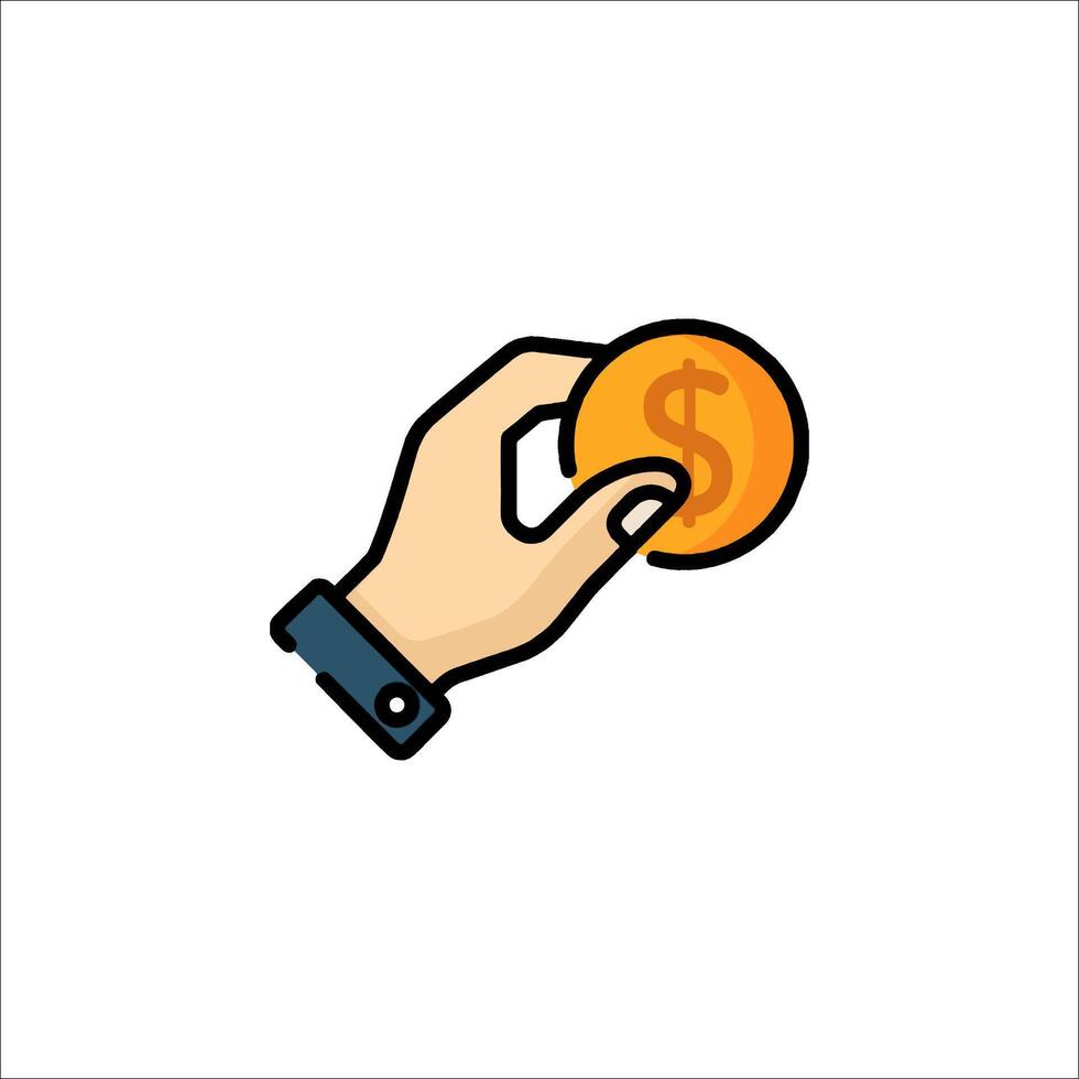 Hand holding dollar coin icon illustration vector