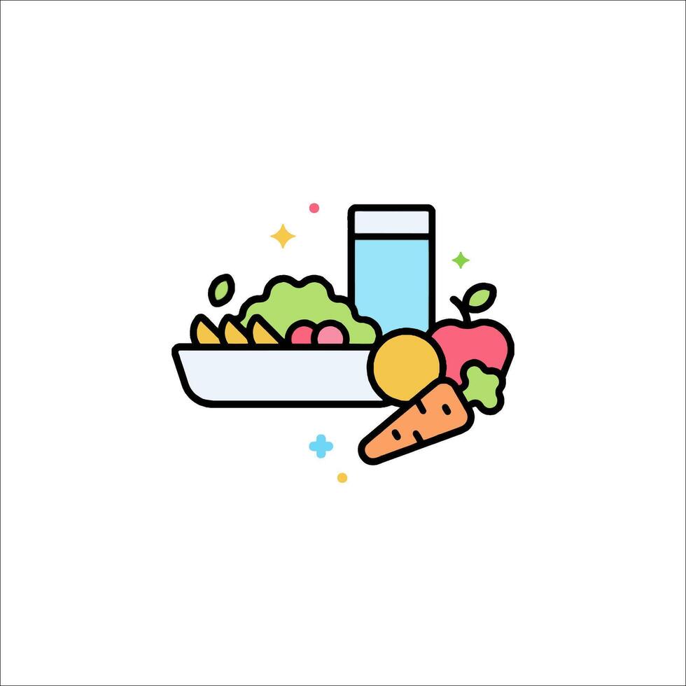 A colorful illustration of a plate with fruit and vegetables vector