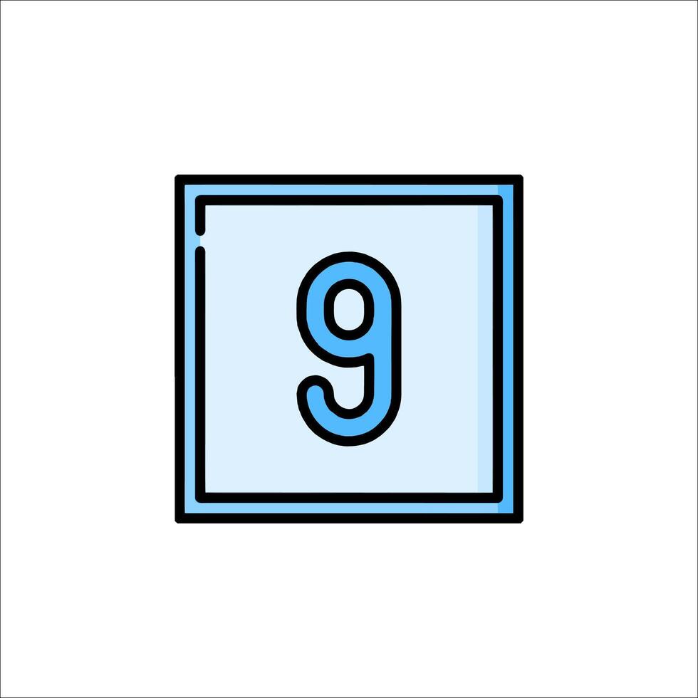 A blue and white icon of the number nine vector