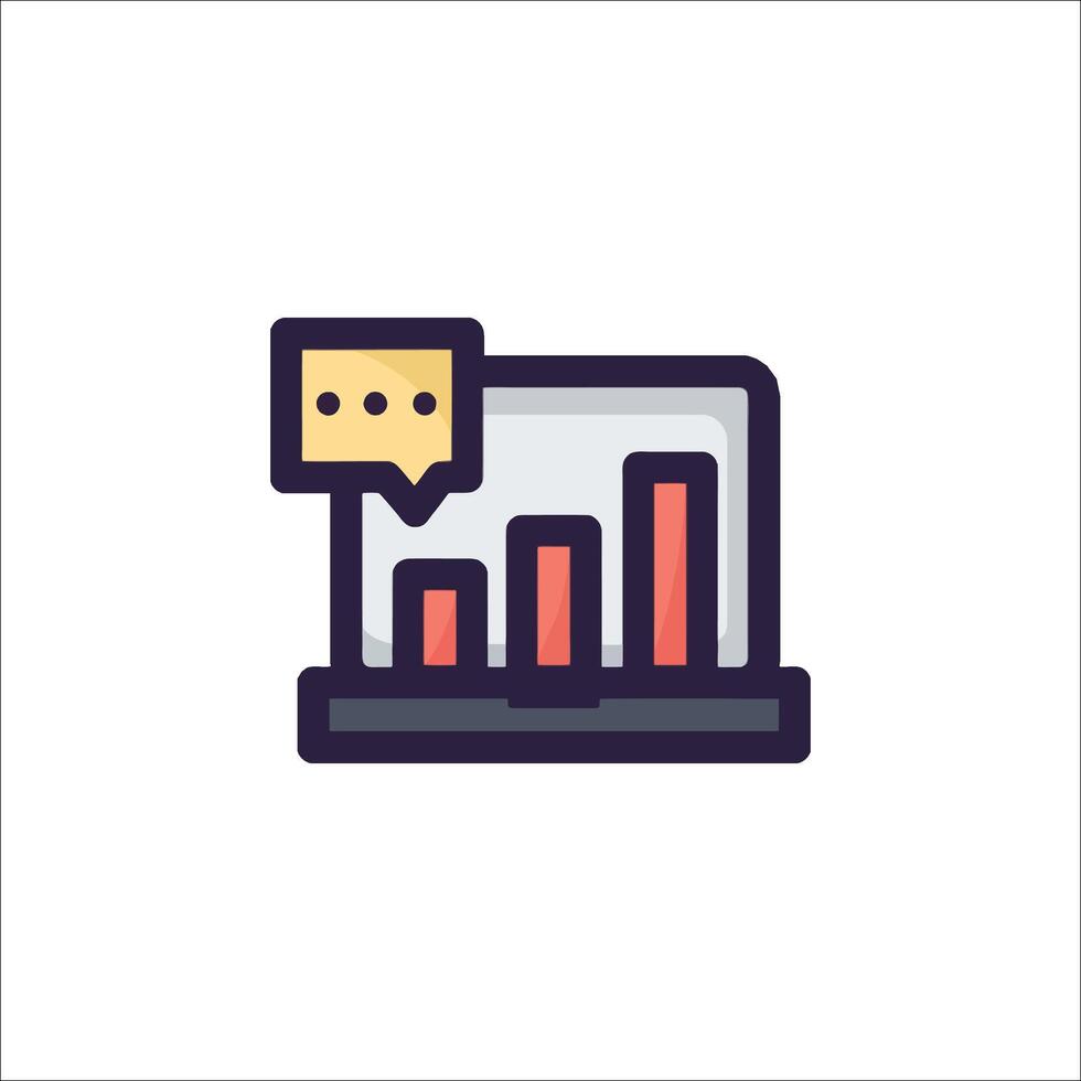 A laptop with a speech bubble and a bar chart vector