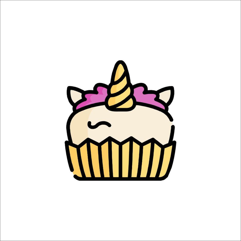 A cartoon unicorn cupcake with pink icing vector