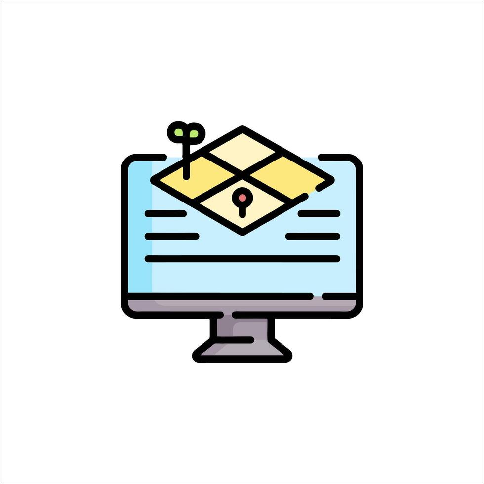 A computer monitor with a map on it vector
