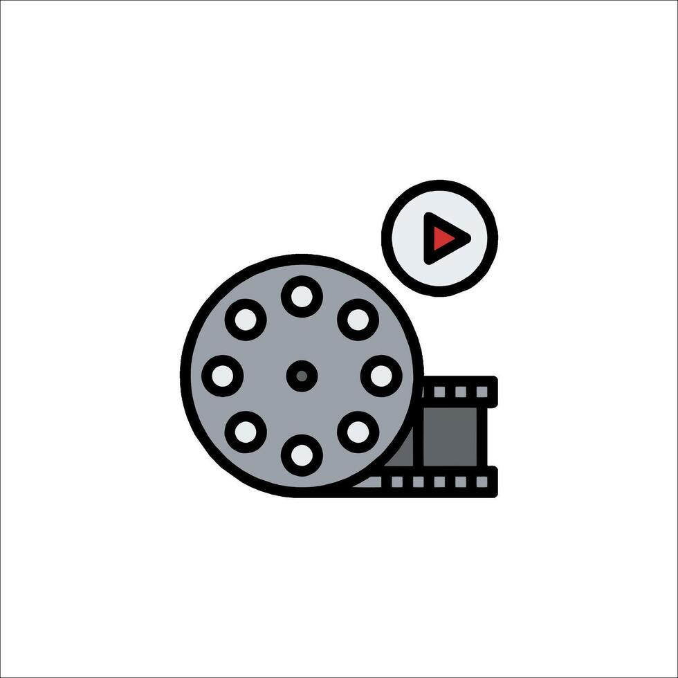 A movie reel icon with a play button vector