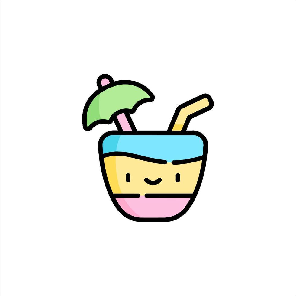 A cartoon drink with a straw and umbrella vector