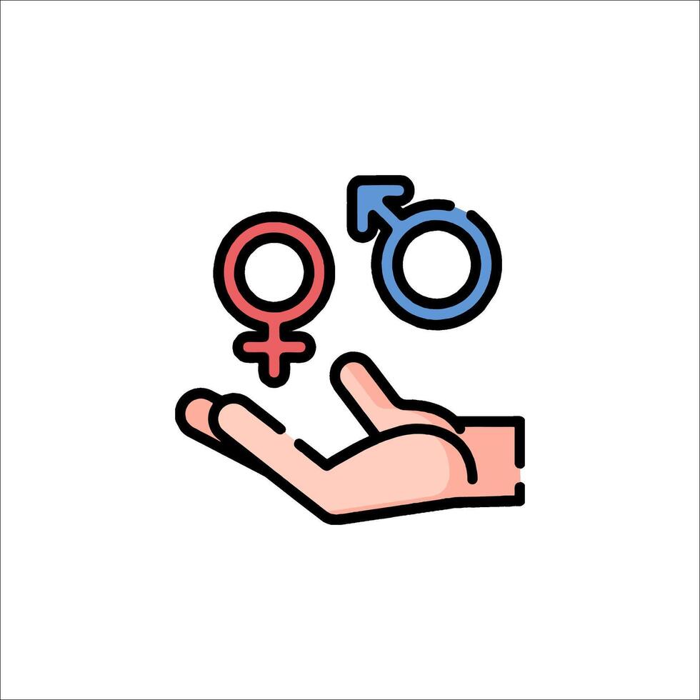 A hand holding a gender symbol and a male and female symbol vector