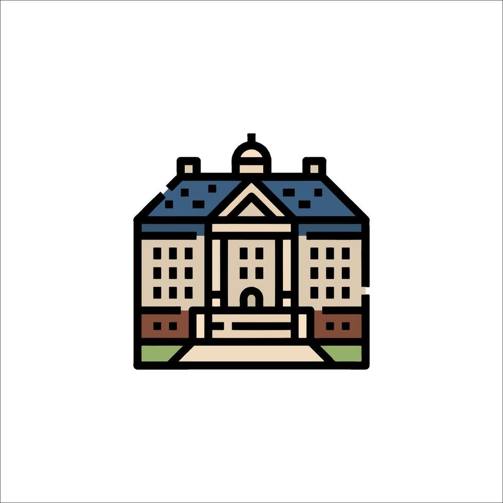 A building icon with a clock on top vector